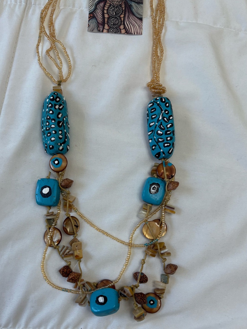 Turquoise Beaded Multi-Strand Women's Necklace. Hand painted.